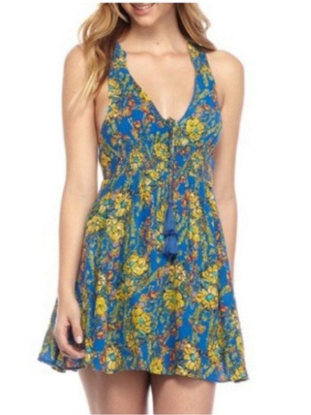 Free People Washed Ashore Mini Dress in Blue Combo - Size